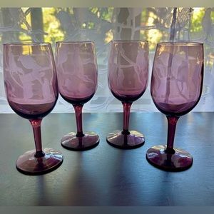 Set of 4 vintage purple / amethyst cordial glasses. 6”